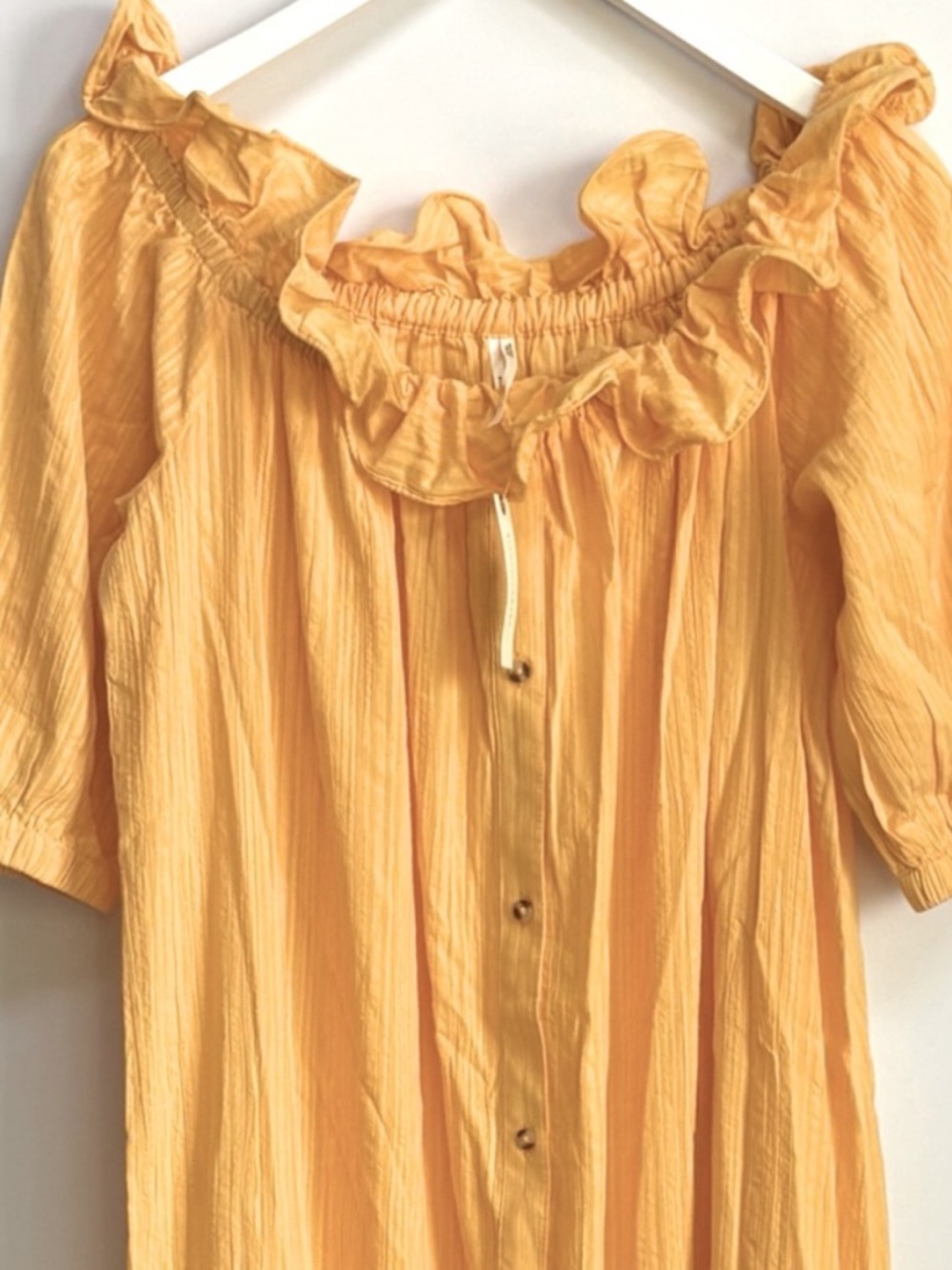 Anthropologie Ruffle Off-The-Shoulder Button  Gauze Beach Cover Up Dress, S - Picture 12 of 12